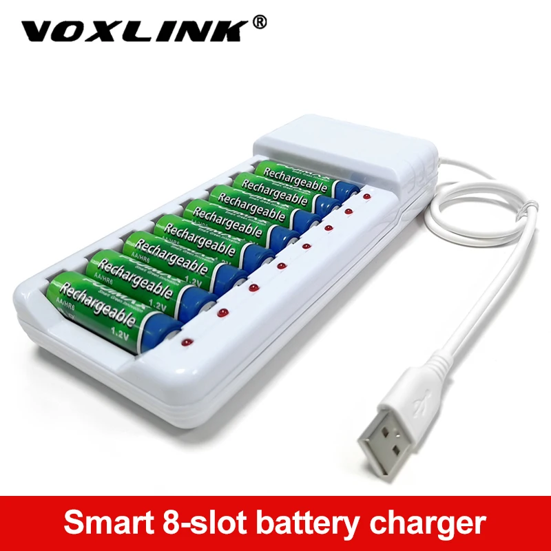 VOXLINK Battery Charger USB Output 8 slots Charger For AA/AAA Ni Cd Rechargeable Batteries For