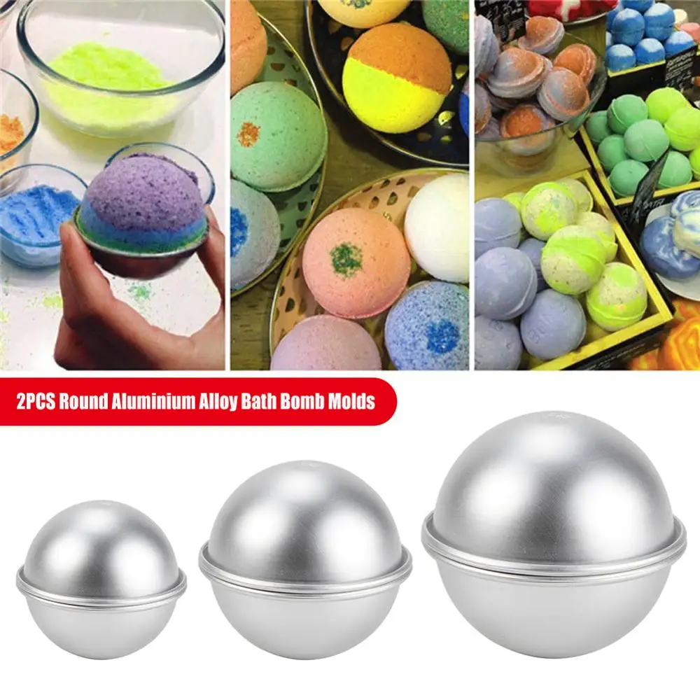 Moldes de bombas de baño redondos de aleación de aluminio, 2 uds., herramienta artesanal, bomba de baño, Bola de sal, regalos caseros, molde de esfera semicircular