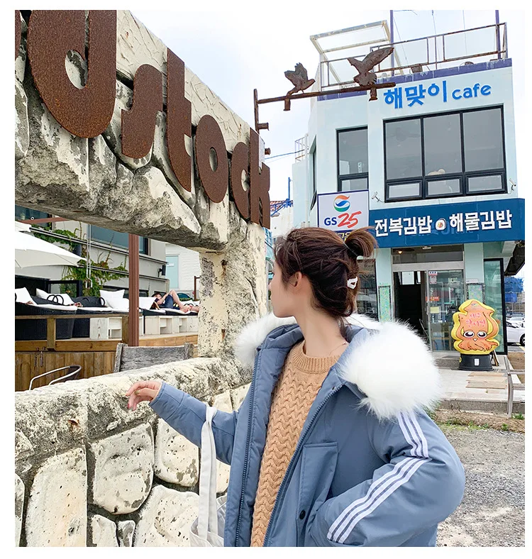Autumn And Winter New Style down Jacket Cotton-padded Clothes Women's Mid-length BF Sports Stripes Baseball Loose Cotton Co