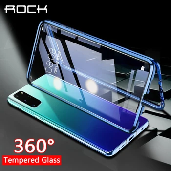 

Rock Magnetic Case for Samsung Galaxy S20 Ultra S20plus For Samsung Note 10 S20 Plus S10e Front+Back Tempered Glass Metal Cover