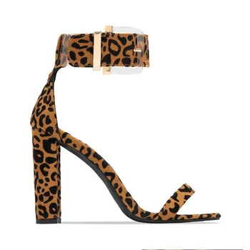 

BBZAI 2019 New pattern Europe and America ladies shoes sandals 10CM Coarse heel Leopard Print Peep Toe Explosive money 36-41 42