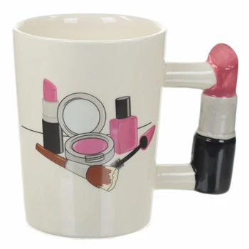 

3D Hand Painted Mugs Girl Tools Beauty Handle Ptinting Tea Coffee Mug Cup Personalized Mugs For Gift Lipstick