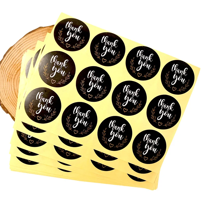 120pcs/lot Black Round White Thank you Kraft Paper Seal Sticker packaging label Supplies