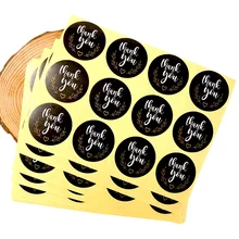 

120pcs/lot Black Round White "Thank you "Kraft Paper Seal Sticker packaging label Supplies