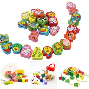 

NEW Cartoon Fruit Animal Stringing Threading Wooden Beads Toy Kids Wooden Toys Baby DIY Toy Random Pattern 25PCS