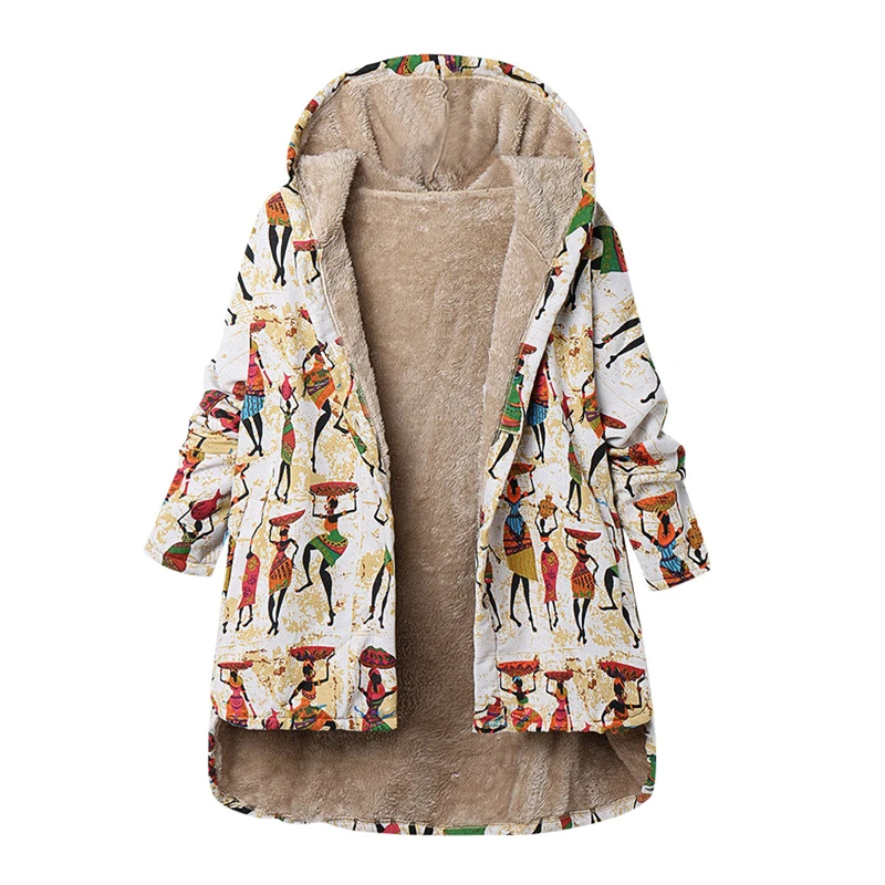 CHAMSGEND Hot Women Winter Warm Hooded Jacket Coat Casual Outwear Floral Print Female Oversize Pocket Long Coat Parkas 923