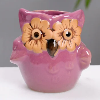 

2pcs Big Eyes Owl Shaped Flowerpot Mini Ceramic Succulent Pots Planters for Garden Home (Green)
