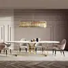 Italian modern marble gold stainless steel luxury 6 chairs Dining Table Set 1