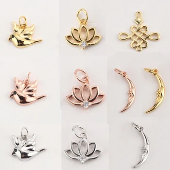 

Charms for Jewelry Making Supplies Gold Moon Flower Bird Pendant Diy Earring Bracelet Neckalce Copper Inlaid Zircon Accessories