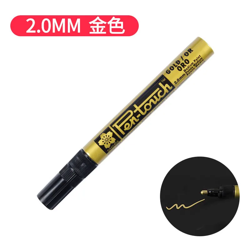2mm gold 1pcs Маркер для краски Sakura, блестящий белый/Золотой/Серебряный, маркеры для шин, водонепроницаемые, не выцветшие, ручка для подписи, 1 шт - Цвет: 2mm gold 1pcs