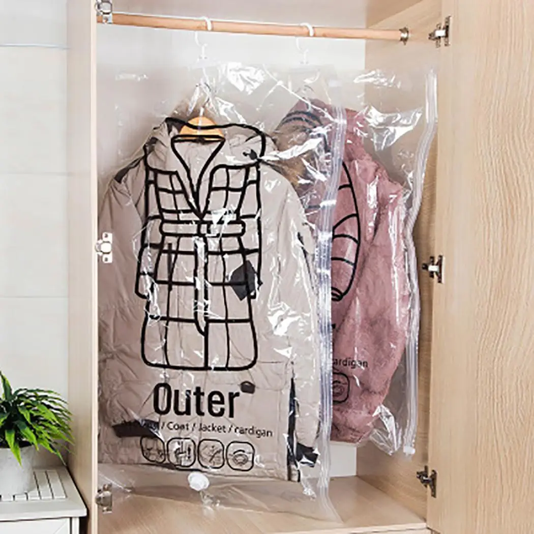 

Hanging Vacuum Storage Bags Space Saver Compression Clothes Coat Bags