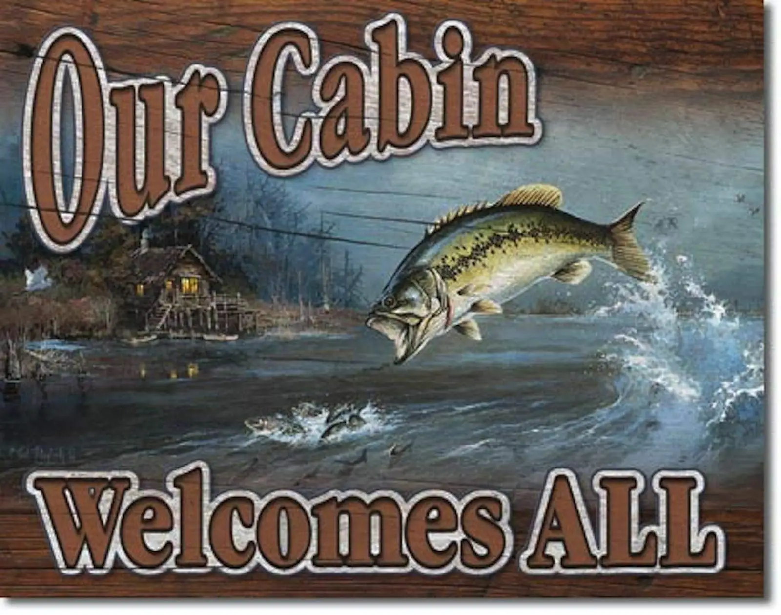 

Fishing Our Cabin Welcomes All Metal Vintage Retro F.U.M. Tools FUM Retro Wall Home Bar Pub Vintage Cafe Decor, 8x12 Inch