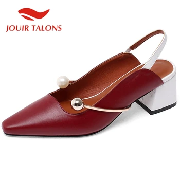 

JOUIR TALONS 2020 Dropship Large Size 43 Genuine Leather Women Sandals Square Heels Metal Decoration Pumps Office Woman Shoes