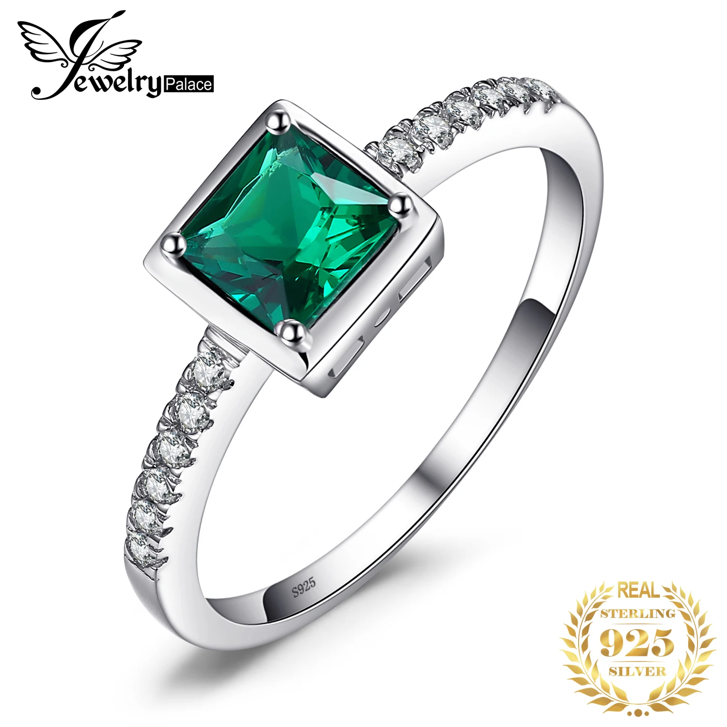 JewelryPalace квадратный 0.5ct Зеленый создания Изумрудный пасьянс кольцо одноцветное 925 пробы-серебро-ювелирные изделия Обручение кольцо для Для женщин подарок