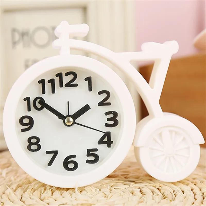 Best Cartoon bicke shape alarm clock Lovely Children Desk Clock electronic silent table cartoon simple clocks for kid