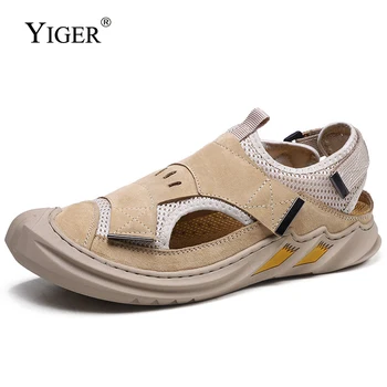 

YIGER Men sandals 2020 summer Hole shoes Beach shoes Toe bump Non-slip sole sports sandals causal sandals