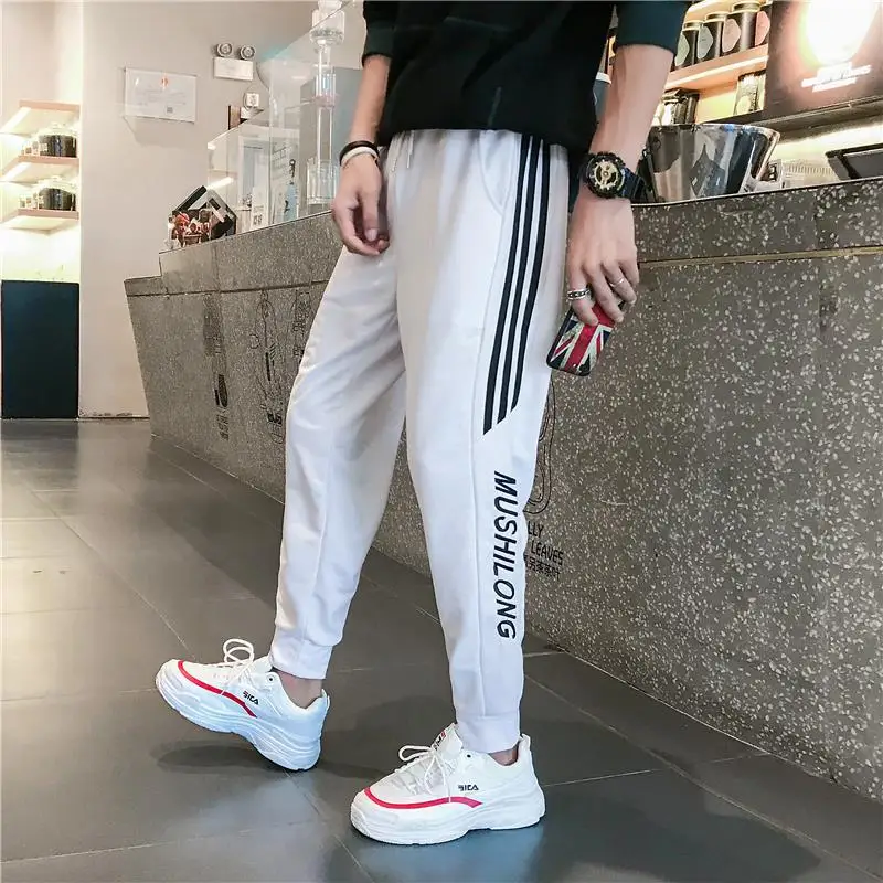 

Korean-style New Style 2019 Spring MEN'S Casual Pants Embroidered/Embroidery Lettered Trousers Youth Popularity Cone Mid-rise Pa