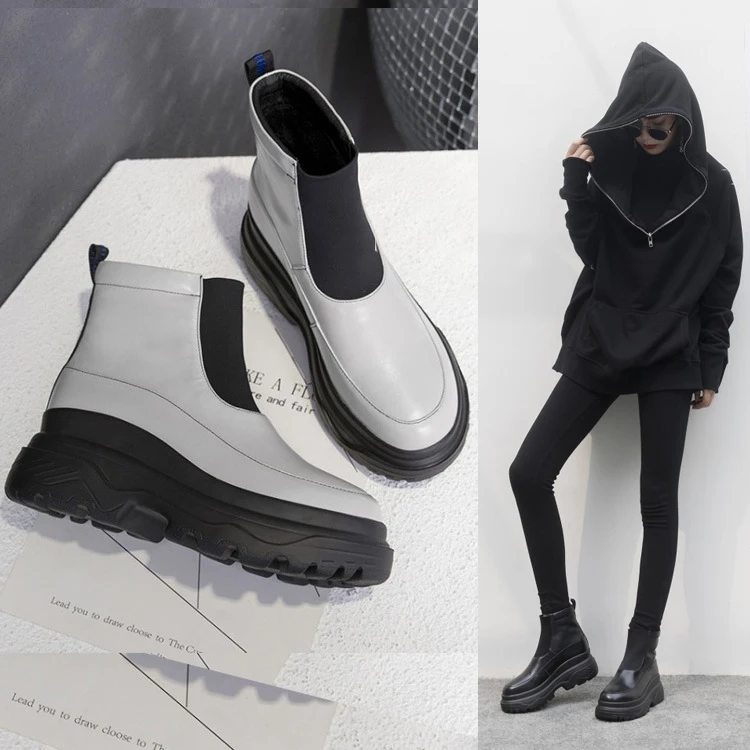 LOOZYKIT/резиновые сапоги из пвх на шнуровке модные однотонные резиновые женские
