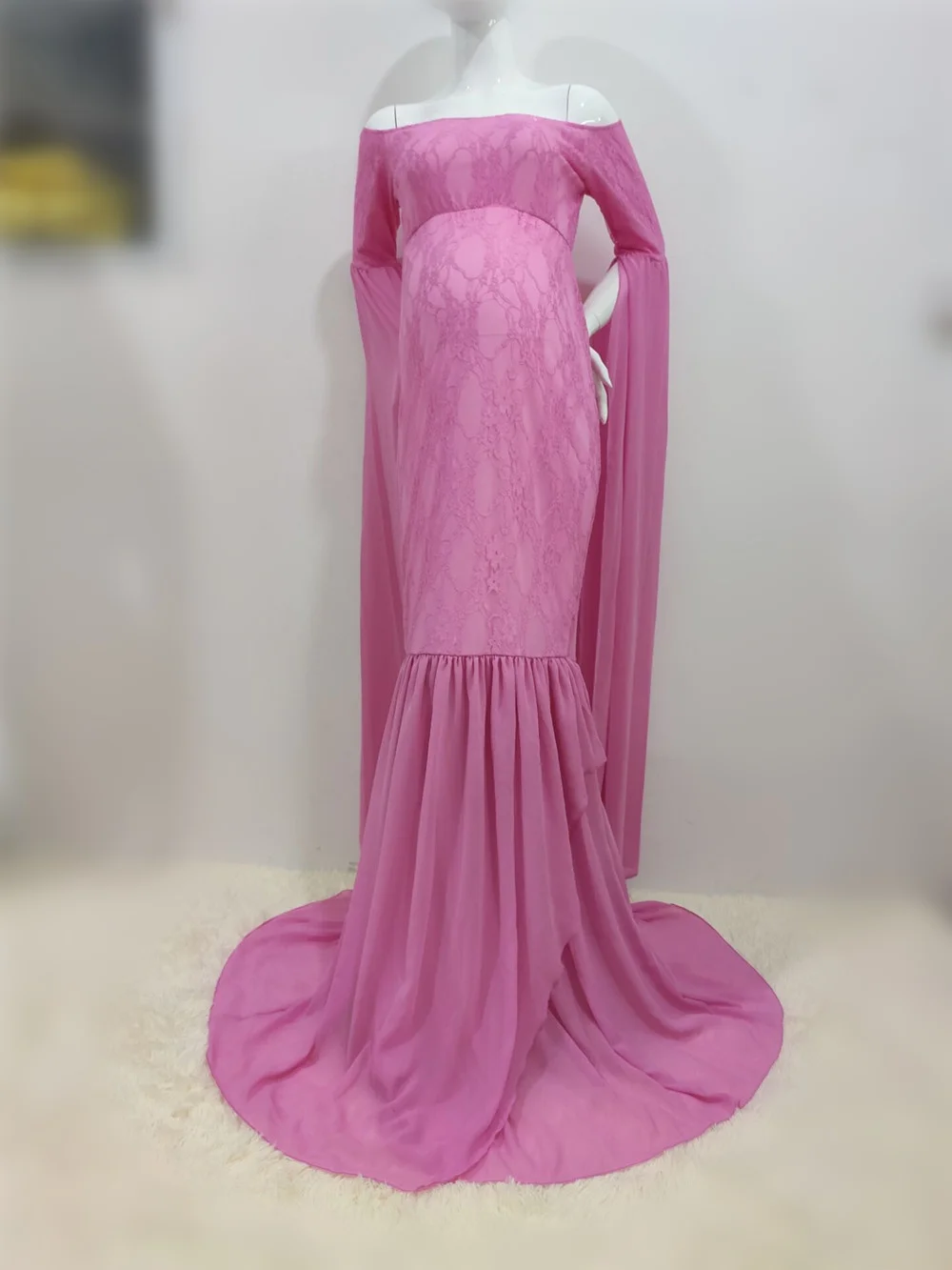 Shoulderless Maternity Shoot Dresses Lace Fancy Pregnancy Photography Dress Maxi Maternity Gown For Pregnant Women Photo Prop (7)