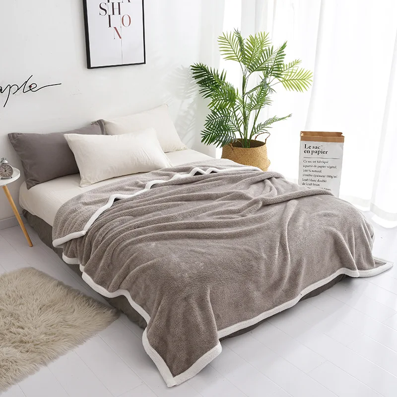 Зимнее плотное однотонное кашемировое одеяло из овечьей шерсти для одного двойного фланелевого одеяла s для дивана, кровати, путешествий, портативное, холодостойкое - Цвет: grey