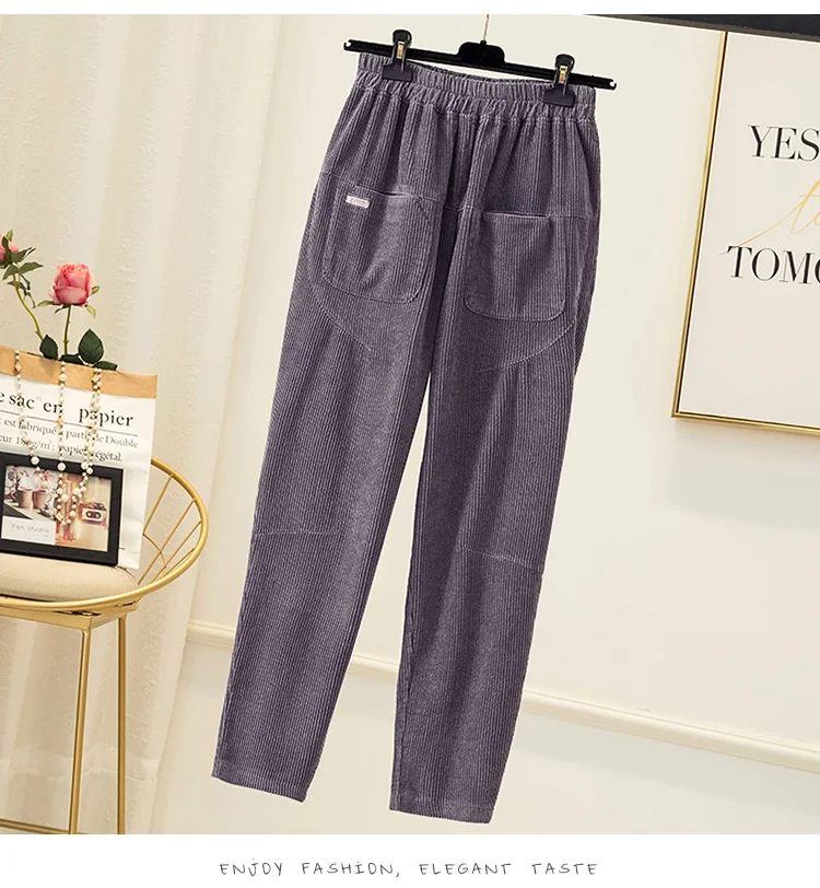 Женские штаны-шаровары осенние винтажные вельветовые брюки больших размеров эластичные повседневные брюки с поясом pantalones mujer XL-4XL