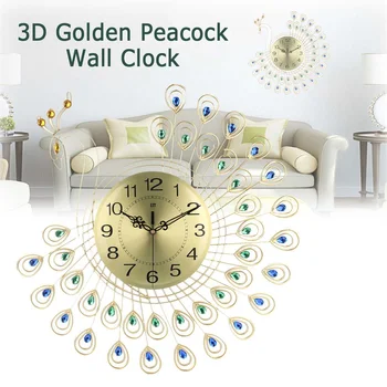 

Metal Wall Clock Home Decoration Office Bracket Clock Modern Design Wall Mounted Mute Clock Peacock Pattern Hanging Watch Crafts