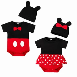 Ensemble barboteuse + chapeau cartoon pour bébé garçon ou fille,costume unisexe en coton à manches courtes pour nouveau né, tenue d'escalade, 