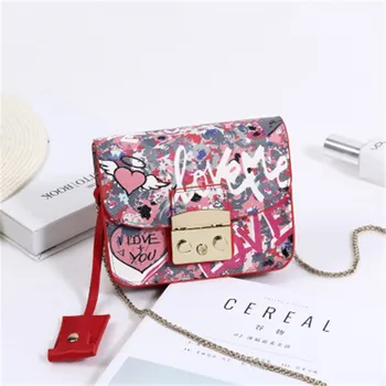 

2019 Fashion Luxury Handbags Women Bags Designer Brand Crossbody Shoulder Bags Famous Graffiti Print Small Square Bags Flap Bags
