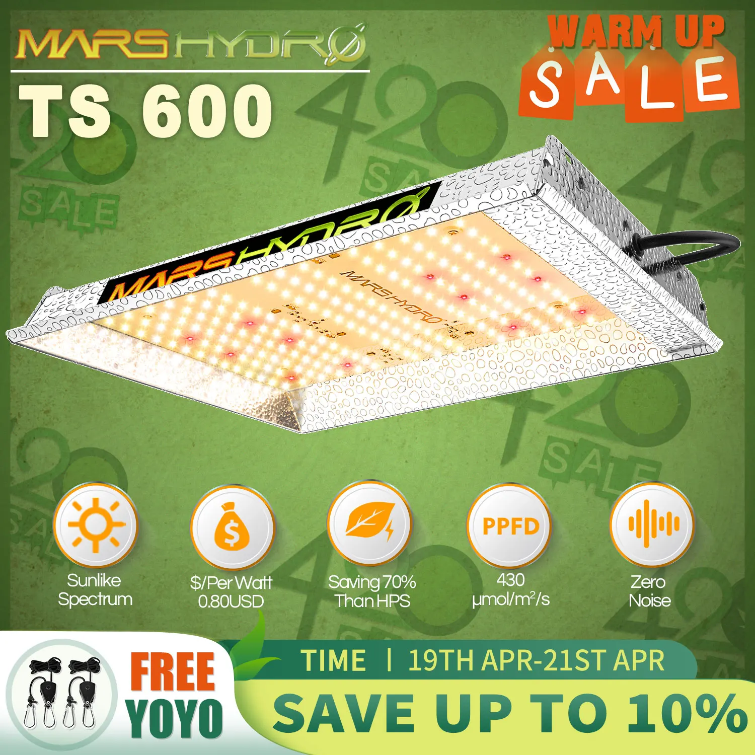 Mars Hydro TS 600W LED Grow Light Sunlike Full Spectrum Indoor Hydroponic Plants