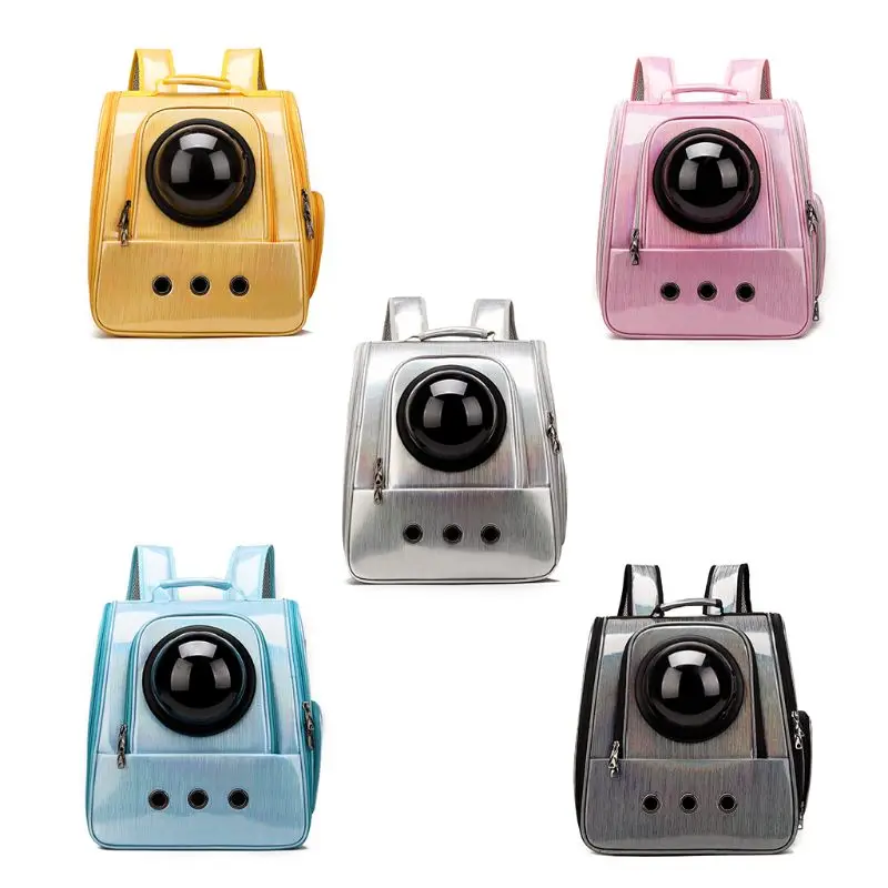 

1 Set Cat Bag Out Portable Folding Pet Backpack Metal Texture Transparent Space Bag Porous Breathable Pet Supplies 38x24x43cm