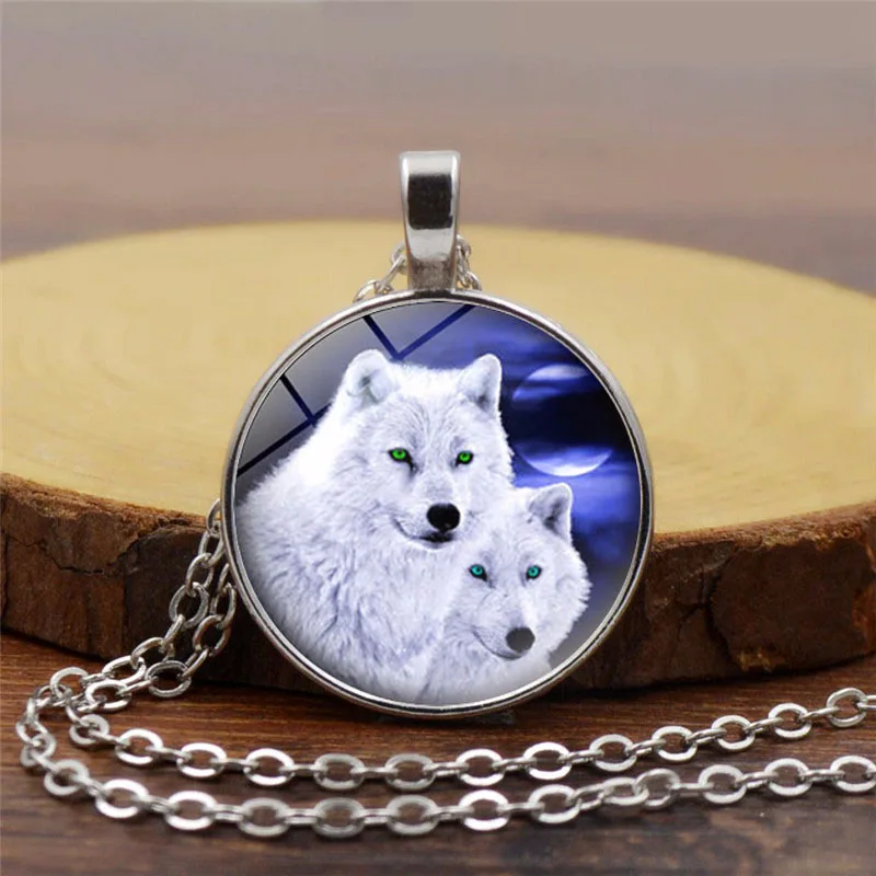 3 Colors New Christmas Glass Dome Necklace Charm Wolf Print Art Pendant Necklace Women Men Party Jewelry Gift Wholesale