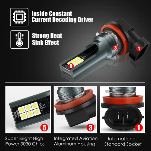 아주 밝은 자동차 안개등 H8 H11 LED 전구 H16 JP 9005 HB3 9006 HB4, 주간 운전 러닝 라이트 12V 6000K 화이트, 2 개입 3
