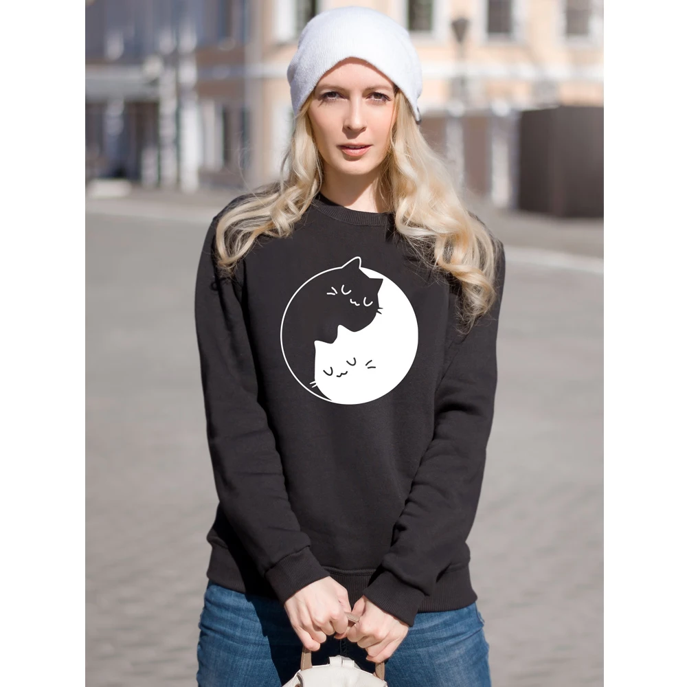 Yin Yang 100% хлопковая толстовка с кошками забавный женский джемпер вырезом лодочкой