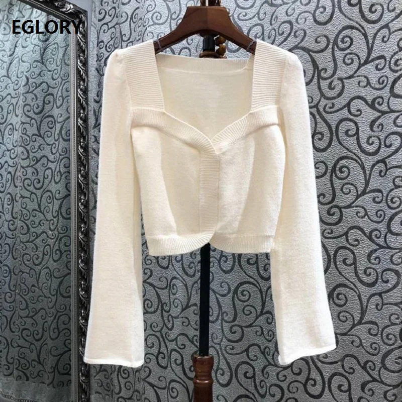 

Newest Fashion Sweaters 2020 Autumn Winter Tops Women Sexy Square Collar High Quality Knitting Long Sleeve Apricot Black Jumper