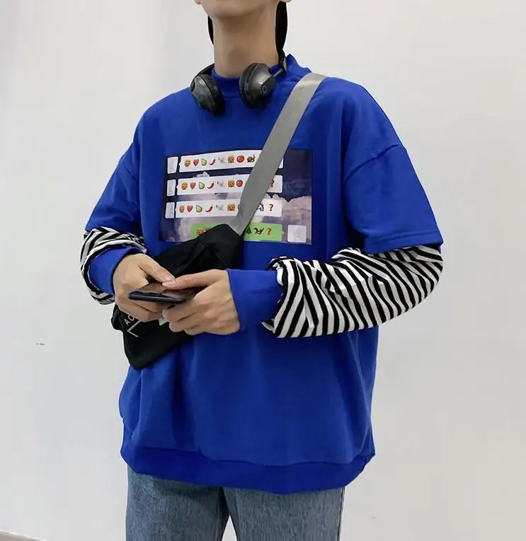 Японский уличная полосатая Лоскутная Harajuku пуловер мужские толстовки