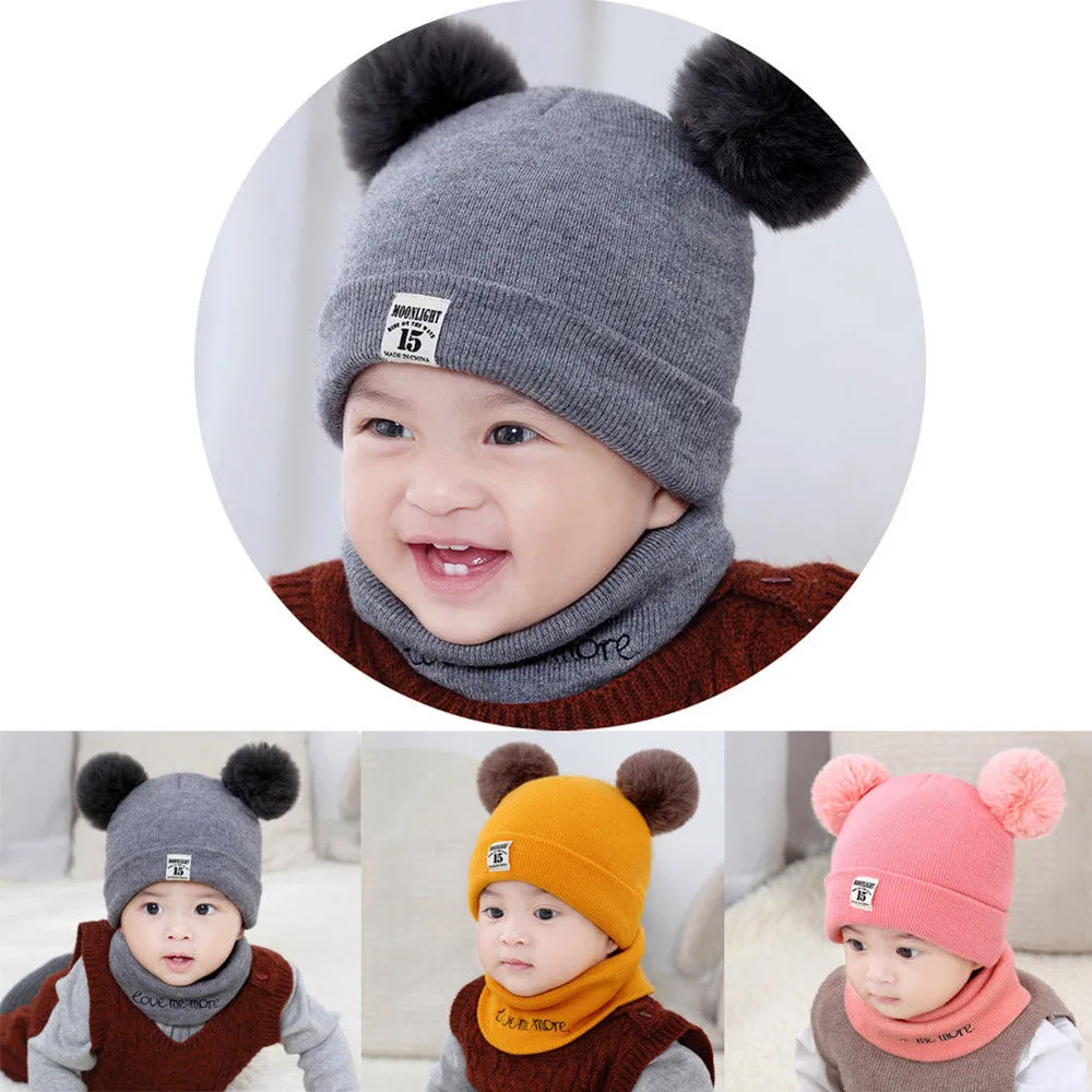 Autumn and winter baby hat baby wool hat warm baby child hat bib suit children hat Knitted Cap Winter Warm Girls Boys Hats Cap Scarf Children Caps