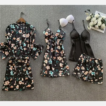 

Plus Size Printing Silk Pajamas Pijama Mujer Pajama Shorts Set Satin Pijamas Pj Set Sleepwear Home Clothes Loungewear Women