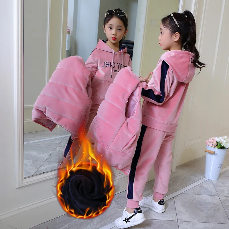 

Girls Autumn Clothing Double-Sided Gold Velvet Set 2018 New Style Men's Winter CHILDREN'S Garment Brushed And Thick Sports Two-P