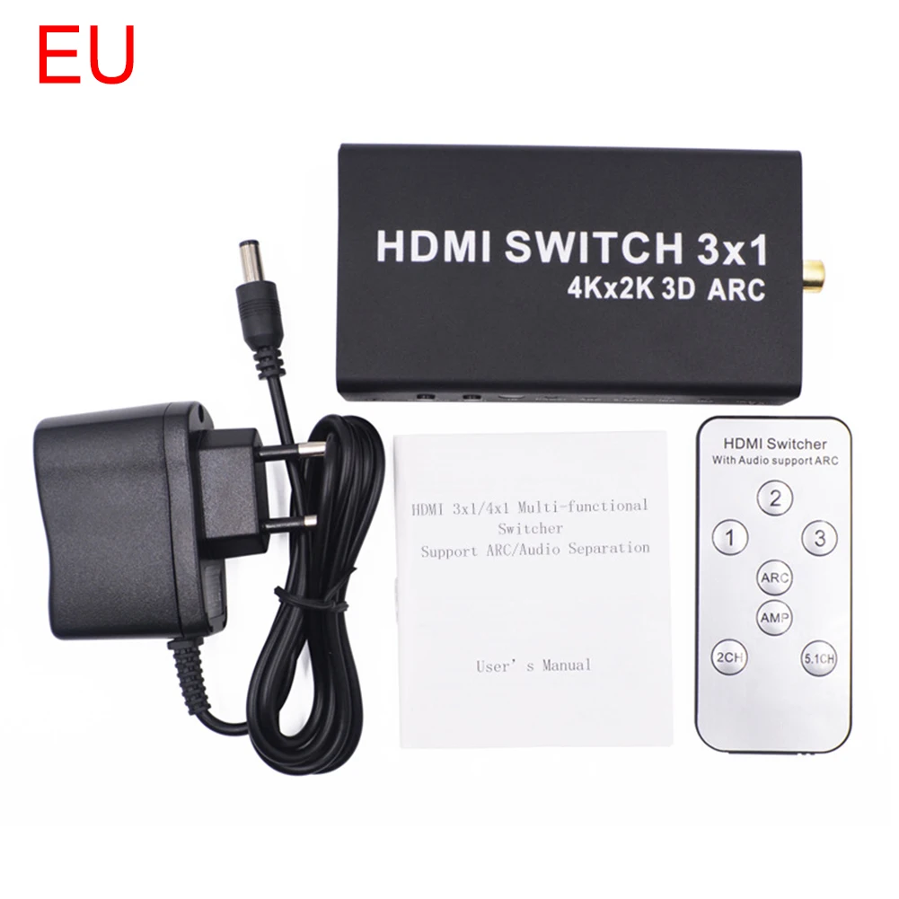 EU Plug 1080p DC 5 V/1A HDMI 4K 1,4 HDMI переключатель 3x1 HDMI переключатель аудио экстрактор ARC 3 порта HDMI переключатель дистанционного 4K для компьютера ТВ XBox - Длина: EU Plug