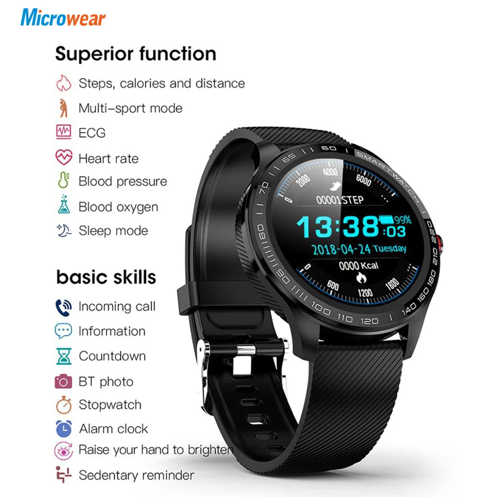 Microwear L9 PPG+ ЭКГ Смарт-часы кровяное давление кислород мониторинг сердечного ритма фитнес-спортивные часы ips цветной экран Смарт-браслет