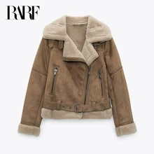  Winter 2021 Women's Warm Padded Suede Artificial leather Lamb Jacket Short motorcycle jacket synthetic sheepskin leather jacket 