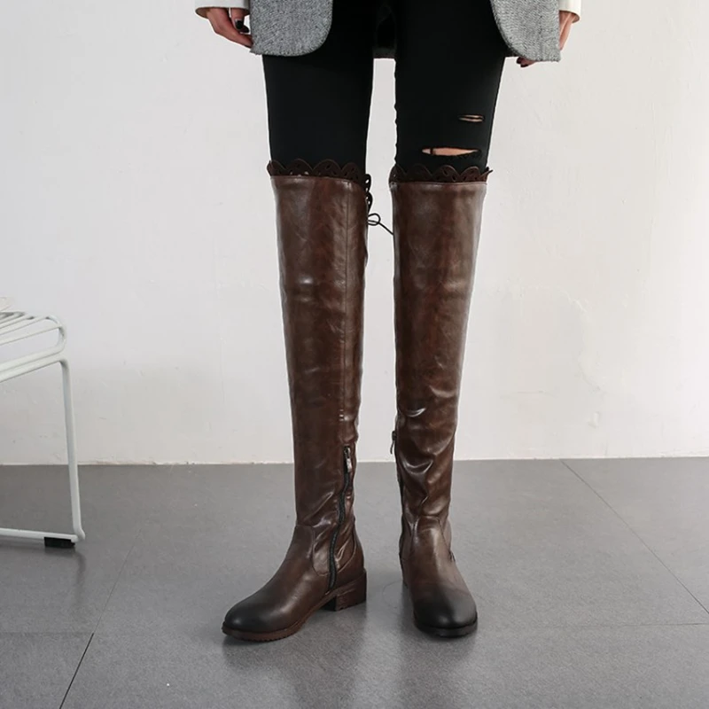 

Boots Fashion Over The Knee High Pu Women Autumn Winter Thigh Shoes Botas Feminina Leather Long Boots Big size 34-48 X61-29