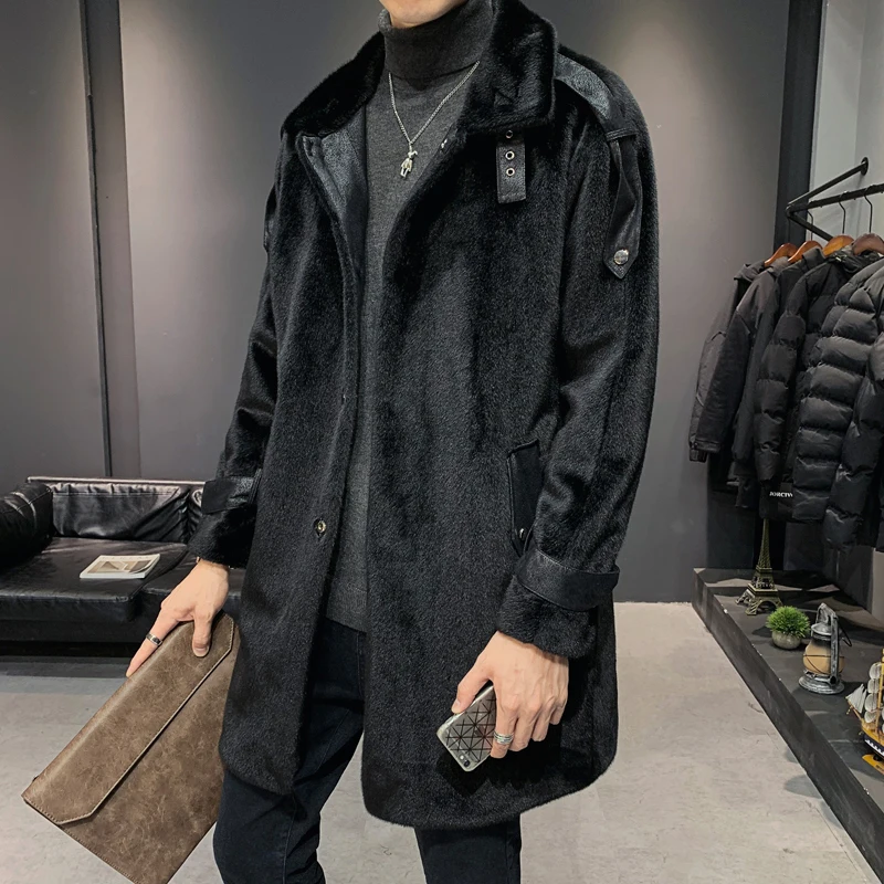 Мужское длинное пальто из искусственного меха норки Высококачественная Мужская