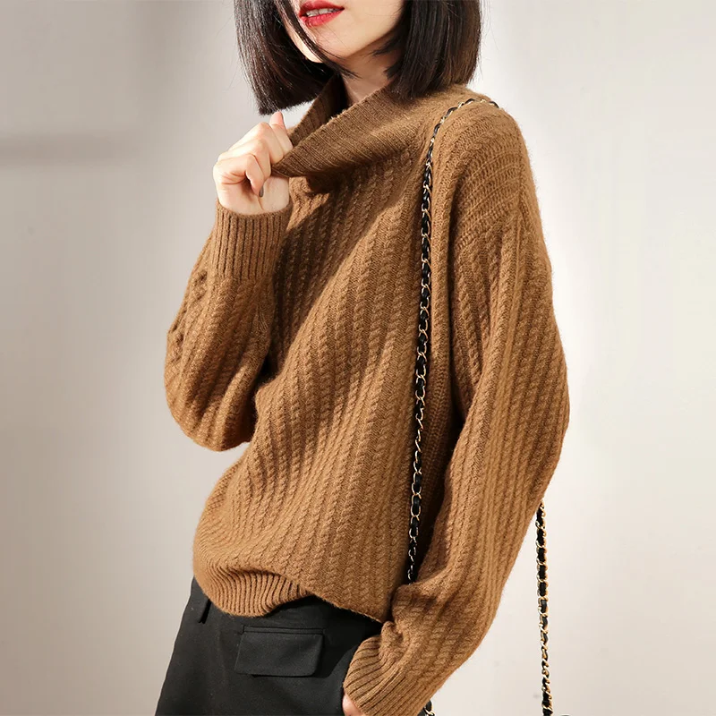 

BELIARST 2019 Autumn and Winter New Women's Cashmere Sweater Slim Twist Half-neck Pullover Short Knit Bottoming Sweater
