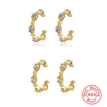 

925 Sterling Silver White/Purple color Zircon Clip on Earrings Women Minimalist Gold Color Earrings Fashion Jewelry Wholesale