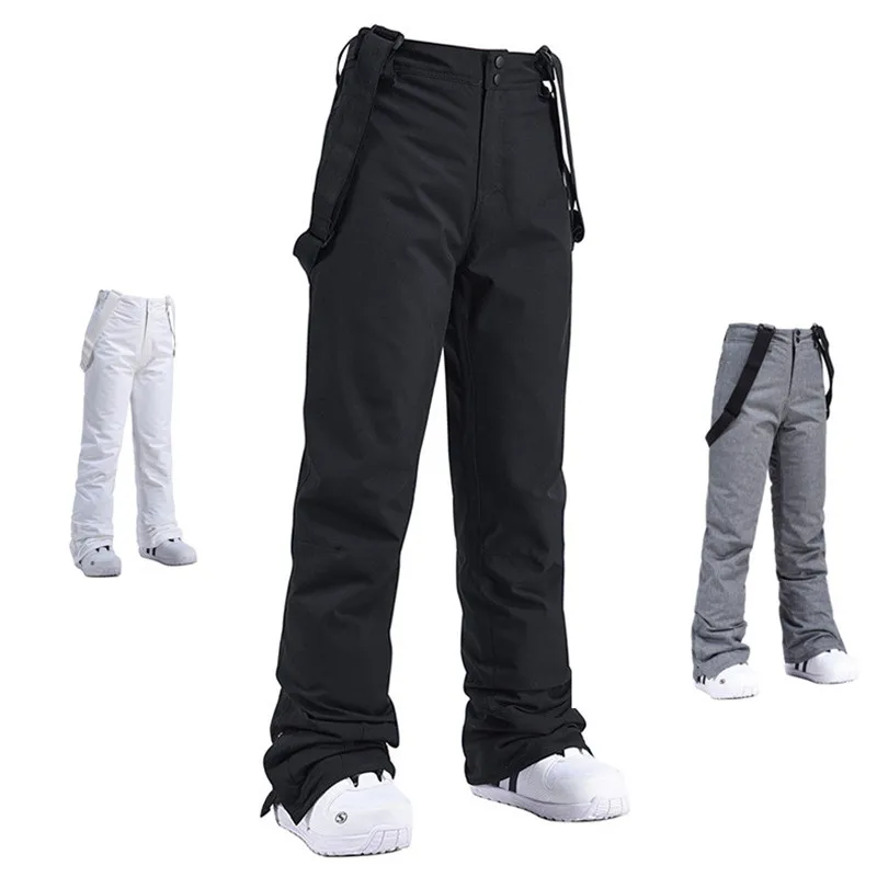 Pantalones de esquí gruesos y cálidos para hombres y mujeres, pantalones de tirantes impermeables a prueba de viento, pantalones de Snowboard para nieve, talla grande, invierno, alta calidad