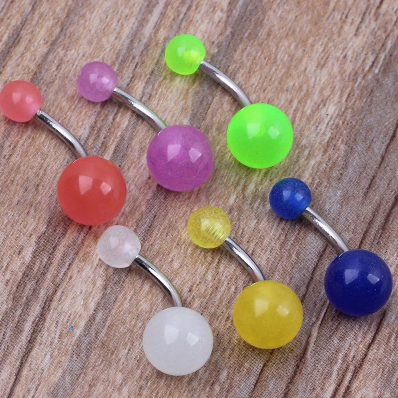 10PCS Night Glow Navel Rings Colorful Acrylic Ball Belly Button Piercing Jewelry 14G Bar Sexy Navel Stud Unisex Body Accessory