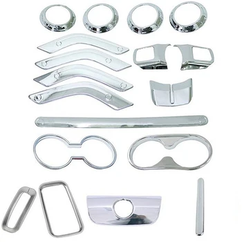 

ABS Plastic Car trim set Cover Kit Panel Interior 18pcs For Jeep Wrangler JK 2011-2017 Decal Decoration Silver