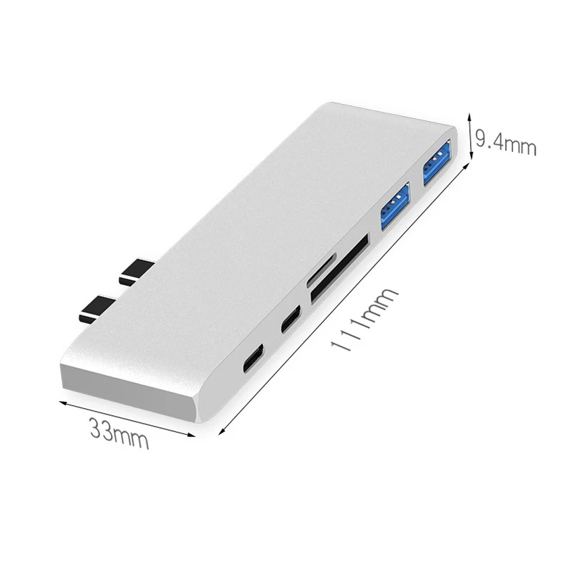 USB 3,1 Тип-C USB концентратор с 2 портами(стандарт 3,0 Порты TF/SD кард-ридер USB-C PD USBC 40 Гбит/с 6 в 1 Алюминий Тип C HUB адаптер для MacBook Pro