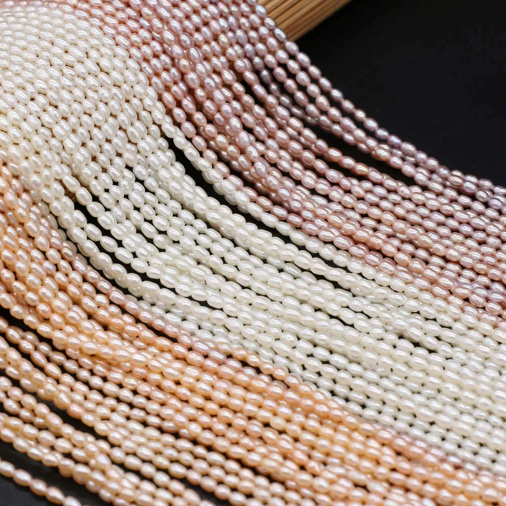 2.5-3mm Small Pearl Beaded Natural Freshwater Pearls Rice Shape Loose Beads  for Women Jewelry Making DIY Necklace Bracelet 36cm